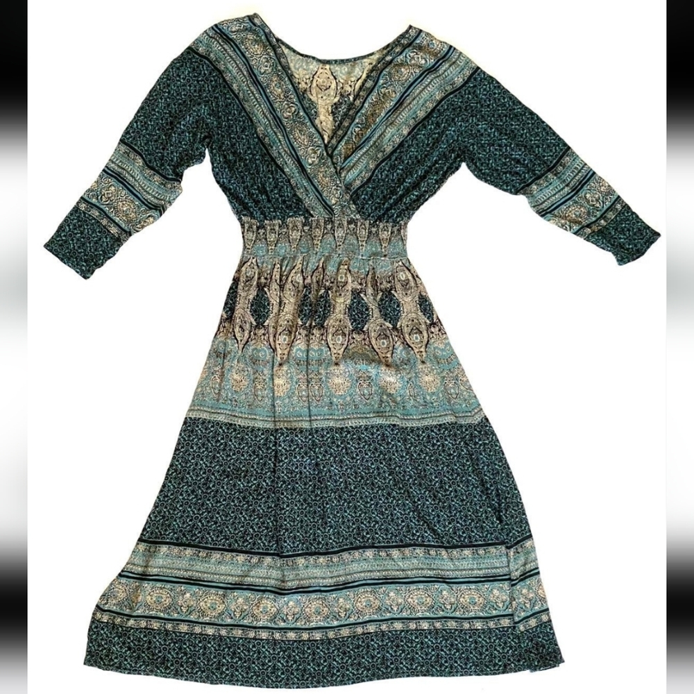 Elegant Green Patterned Maxi Free People Dress